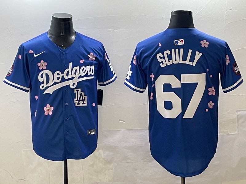 Men Los Angeles Dodgers 67 Scully Blue Sakura Edition 2025 Nike MLB Jersey style 2